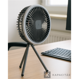 TUNGSRAM Ventilátor és lámpa | asztali vagy függő 3x sebesség USB-C tölthető 17.5x33cm IP20, antracit