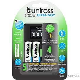Uniross UCU005A LCD-s processzoros gyors töltő 4db 2700mAh AA akkumulátorral