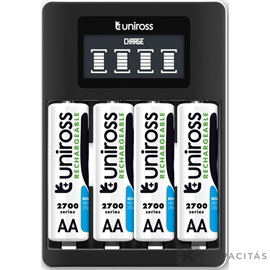 Uniross UCU005A LCD-s processzoros gyors töltő 4db 2700mAh AA akkumulátorral