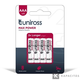 Uniross 1,5V LR03/AAA/mikro tartós alkáli elem MAX POWER 4db/csomag