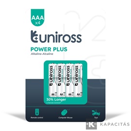 Uniross 1,5V LR03/AAA/mikro tartós alkáli elem POWER PLUS 4db/csomag