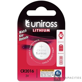 Uniross CR2016 3V lítium gombelem 1db/csomag