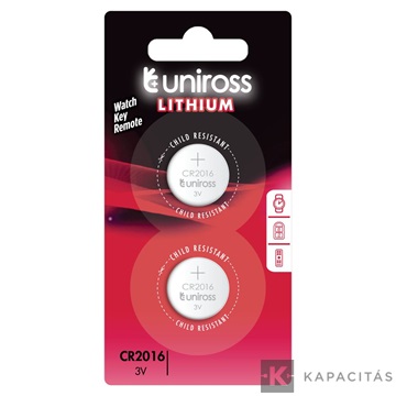 Uniross CR2016 3V lítium gombelem 2db/csomag