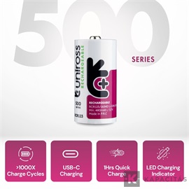 Uniross RCR123 Li-ion USB-C 3.7V 34,5mm 500mAh