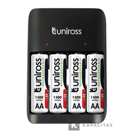Uniross UCU010 Ni-Mh töltőszett / USB-C + 4x1300mAh AA