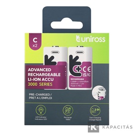 Uniross li-ion tölthető akku C / baby USB-C 1,5V 2db/csomag