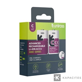 Uniross li-ion tölthető akku C / baby USB-C 1,5V 2db/csomag
