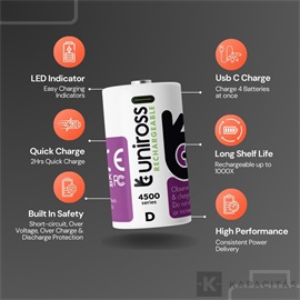 Uniross li-ion tölthető akku D / góliát USB-C 1,5V 2db/csomag