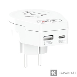 SKROSS World - Europe Világ utazóadapter USB-C + USB-A (20W PD, gyorstöltés, Fehér)