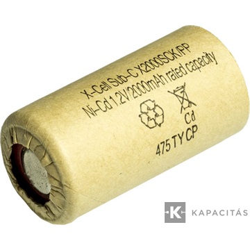 XCell 2000SCK 1,2V 2000mAh Ni-Cd nagy áramú ipari akkumulátor cella 10A