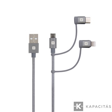 SKROSS Steel Line USB kábel, töltő, szinkron (microUSB, USB-C, lightning) 1,2m