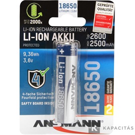 ANSMANN 18650 Li-ion 2600mAh védett akkumulátor