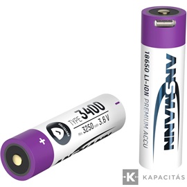 ANSMANN 18650 Li-ion 3400mAh védett akkumulátor USB töltéssel