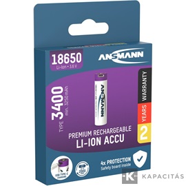 ANSMANN 18650 Li-ion 3400mAh védett akkumulátor USB töltéssel