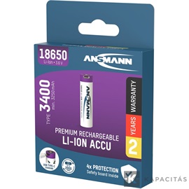 ANSMANN 18650 Li-ion 3400mAh védett akkumulátor USB töltéssel