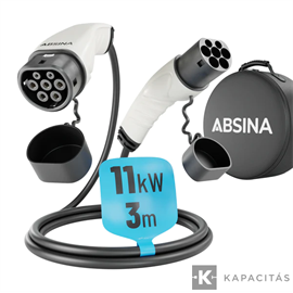 Absina 11kW, 16A, 3 fázisú, 3m elektromos autó töltőkábel