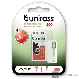 Uniross 9V 200mAh Ni-MH HYBRIO akkumulátor 1db/csomag