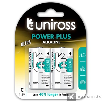 Uniross 1,5V LR14/C/baby tartós alkáli elem POWER PLUS 2db/csomag