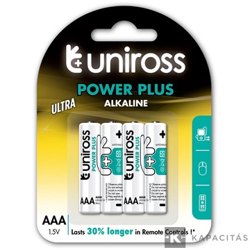 Uniross 1,5V LR03/AAA/mikró tartós alkáli elem POWER PLUS 4db/csomag