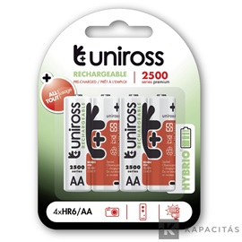 Uniross AA/ceruza 1,2V 2500mAh Ni-MH HYBRIO akkumulátor 4db/csomag