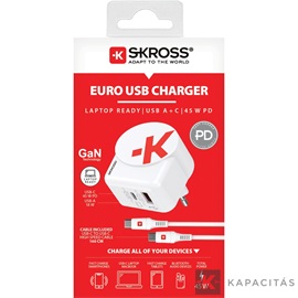 SKROSS USB gyorstöltő (USB-C,USB-A) 45W, PD, + 1,6m USB-C kábel, GaN