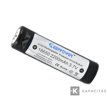 KeepPower 18650 3,7V 2200mAh védett Li-ion akkumulátor