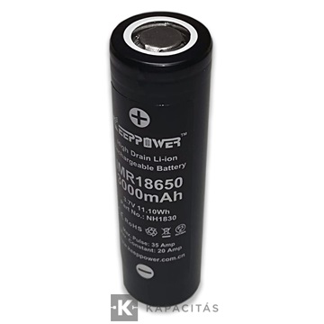 KeepPower 18650 3,7V 3000mAh 20A védett Li-ion nagyáramú akkumulátor e-cigarettához