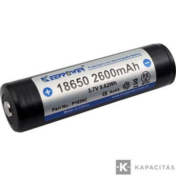 KeepPower 18650 3,7V 2600mAh védett Li-ion akkumulátor