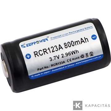 KeepPower CR123 3,7V 800mAh Li-ion akkumulátor védelemmel 31mm