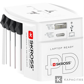 SKROSS MUV USB világutazó hálózati csatlakozó átalakító, PD (USB A, USB C), 65W + USB-C kábel