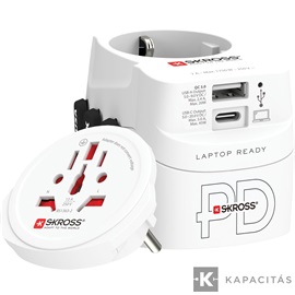 SKROSS PRO Light világutazó hálózati csatlakozó (USB-C,USB-A), PD, 45W + USB-C kábel
