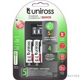 Uniross UCU002A LCD gyorstöltő + 4db AA/ceruza 2100mAh Hybrio Ni-Mh akkumulátor