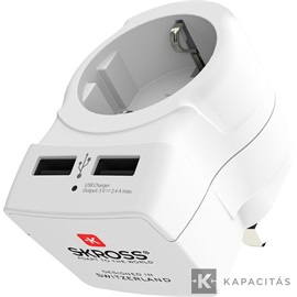 SKROSS átalakító, utazó, 2xUSB-A, EU - UK