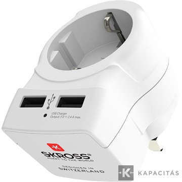 SKROSS átalakító, utazó, 2xUSB-A, EU - UK