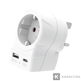 SKROSS Europe - UK Utazóadapter USB-C + USB-A (20W PD, Gyorstöltés, Fehér)