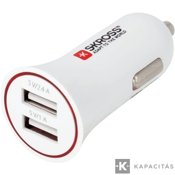 SKROSS USB töltő, autós, szivargyújtó (2x USB-A, 1A/2,4A)