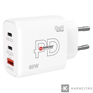 SKROSS gyorstöltő 65W 2xUSB-C, USB, PD, GaN