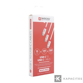 SKROSS USB kábel, töltő, szinkron, multipack (USB-C - USB-C) 0,15m / 1,2m / 2m