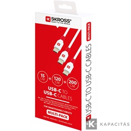 SKROSS USB kábel, töltő, szinkron, multipack (USB-C - USB-C) 0,15m / 1,2m / 2m