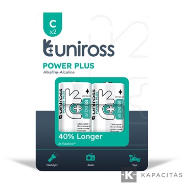 Uniross 1,5V C/LR14/baby tartós alkáli elem POWER PLUS 2db/csomag