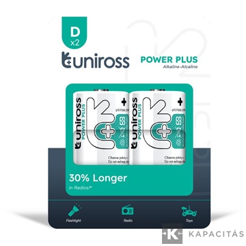 Uniross 1,5V D/LR20/góliát tartós alkáli elem POWER PLUS 2db/csomag