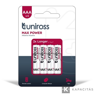 Uniross 1,5V LR03/AAA/mikro tartós alkáli elem MAX POWER 4db/csomag