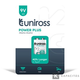 Uniross 9V 6LR61/blokk tartós alkáli elem POWER PLUS 1db/csomag