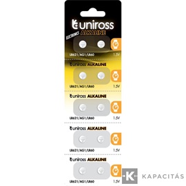 Uniross LR621, AG1, LR60 1,5V alkáli gombelem 10db/csomag