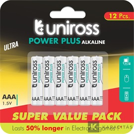 Uniross 1,5V LR03/AAA/mikró tartós alkáli elem POWER PLUS 12db/csomag