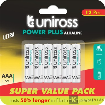 Uniross 1,5V LR03/AAA/mikró tartós alkáli elem POWER PLUS 12db/csomag