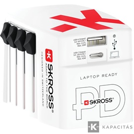 SKROSS World USB világutazó átalakító adapter, PD, (USB-C,USB-A) 45W, + USB-C kábel
