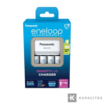 eneloop K-KJ55MCD40E akkumulátor gyorstöltő 4 db 2000mAh AA akkumulátorral