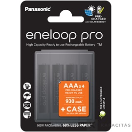 eneloop pro BK-4HCDEC4BE AAA/mikro 930mAh Ni-MH akkumulátor 4db/csomag + akkubox